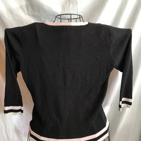 Petite Sophisticate SMALL Black 3/4 Sleeve Sweater 19" Underarm to Underarm - Picture 2 of 3
